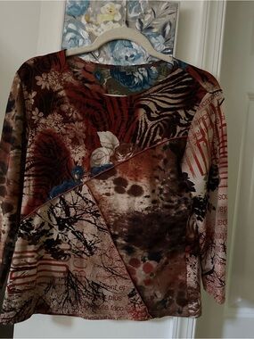Long Sleeve Floral & Animal Print Top in Rust Multi